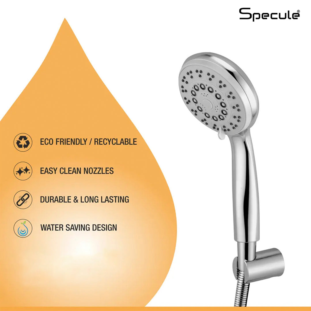 Kiya Five flow ABS Hand Shower with 1.5 Meter 304-grade SS Hose & Hook