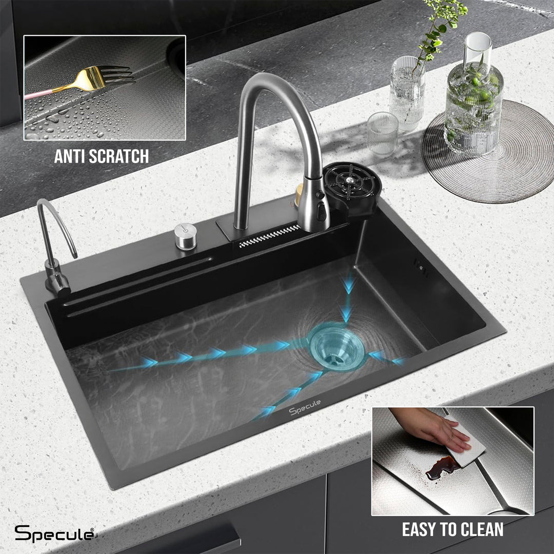 Handmade Waterfall Kitchen Sink With Pull-down Faucet Set (24 x 18 x 10 Inches) - by Specule
