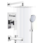 Load image into Gallery viewer, Cubix Brass Diverter Set with Spout, 8" Overhead Wall Mount Shower &amp; Hand Shower Chrome Finish - by Specule