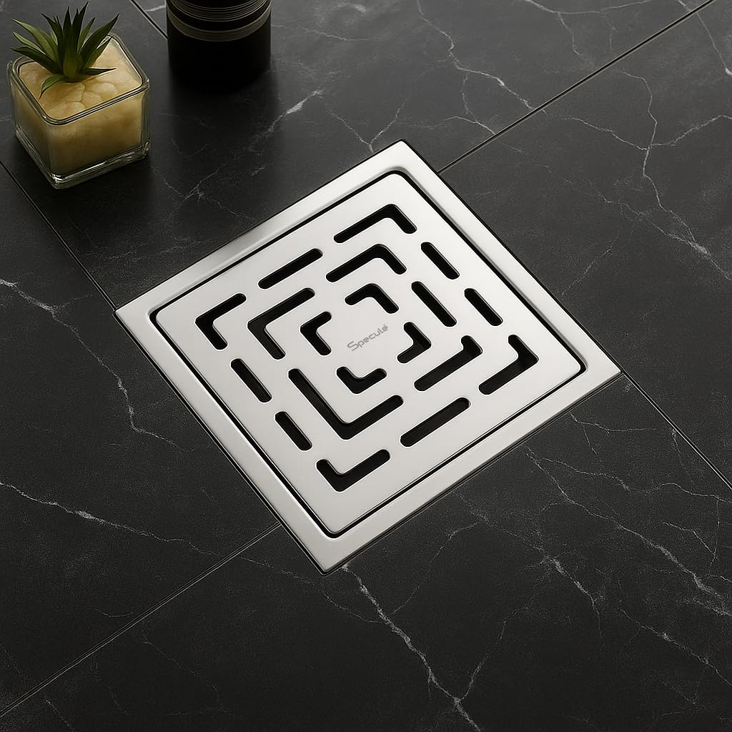 Specule Garnet Square Floor Drain 5x5 Inches – SS 304 Flat Cut with Cockroach Trap by Specule