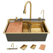 Handmade golden kitchen sink with pull-down faucet set by Specule