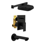 Load image into Gallery viewer, High-flow brass shower diverter set for bathroom in matte black finish with overhead and hand shower