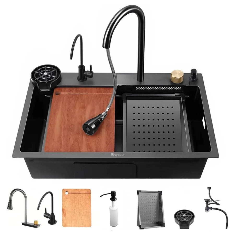 Specule 24x18x9 Waterfall Honeycomb Integrated Kitchen Sink – Modern Stainless Steel Basin with Smooth Water Flow