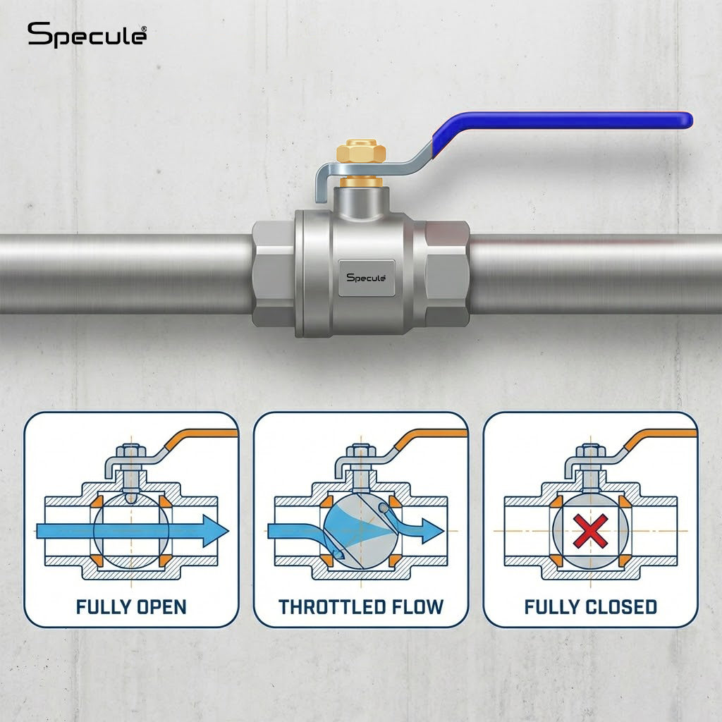 Specule brass ball valve with rust-resistant stainless steel lever and chrome-plated body