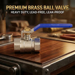 Load image into Gallery viewer, ½ inch brass ball valve by Specule showing threaded pipe connection for plumbing use