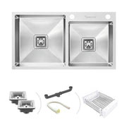 Specule 32x18 Handmade Smart Stainless Steel Kitchen Sink with Drainboard and Tap Hole