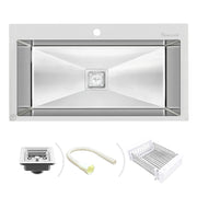 Specule 32x18 Handmade Smart Stainless Steel Kitchen Sink with Tap Hole

