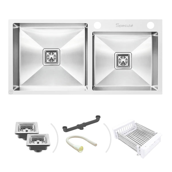 Specule 37x20 Handmade Smart Stainless Steel Kitchen Sink with Drainboard and Tap Hole

