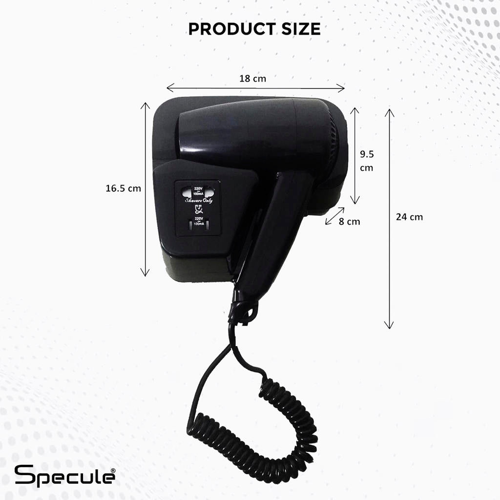 Electric Wall Mounted Hair Dryer (Black) - by Specule