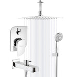 Load image into Gallery viewer, Alive Brass Diverter Set with Spout, 8&quot; Overhead Ceiling Mount Shower &amp; Hand Shower Chrome Finish - by Specule
