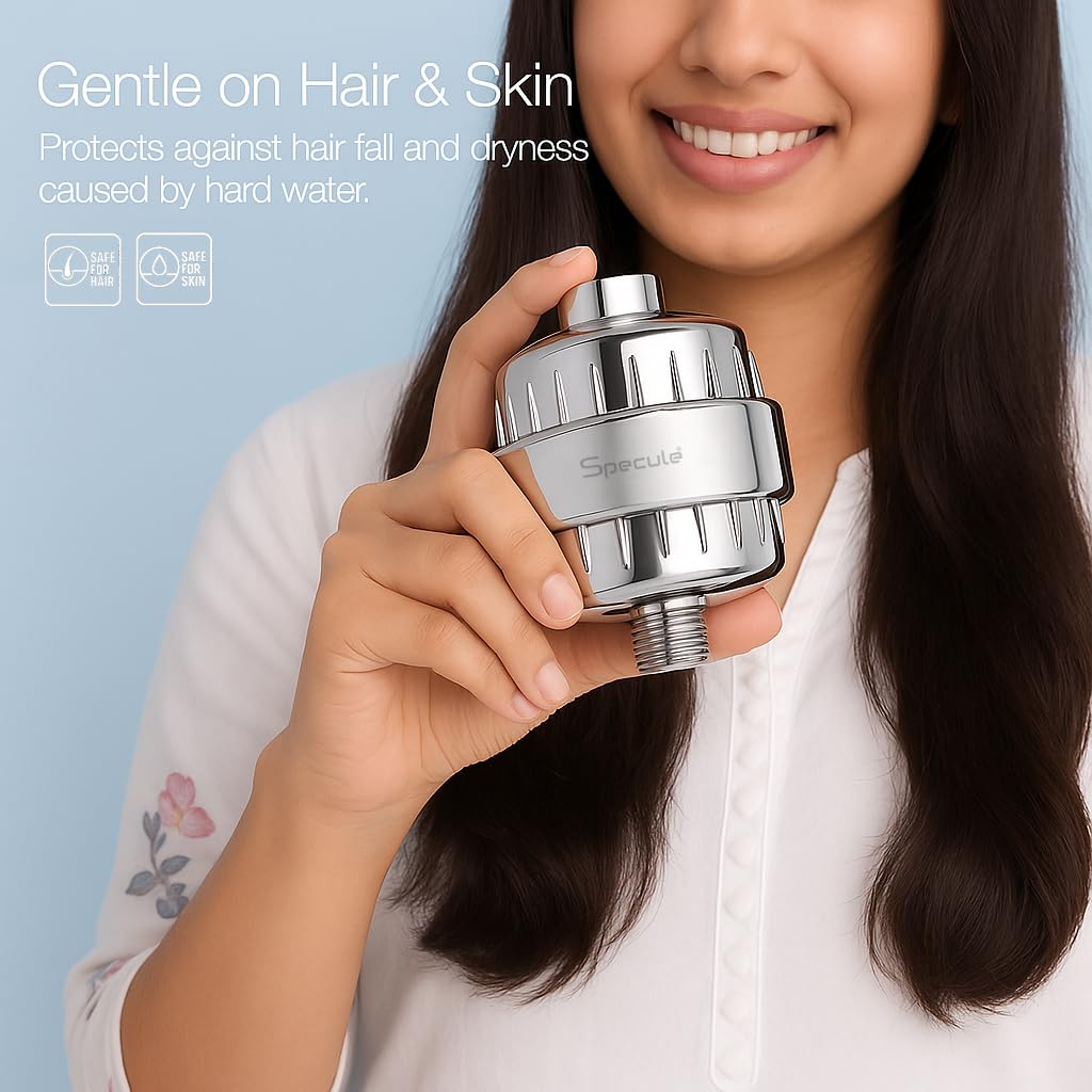Specule shower head water filter for hard water removal