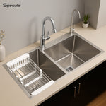 Load image into Gallery viewer, Handmade Double Bowl Kitchen Sink With Tap Hole (45 x 20 x 10 Inches) - by Specule
