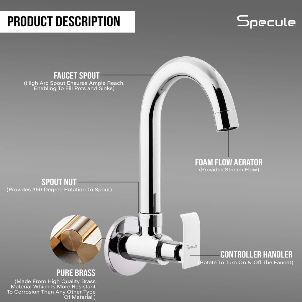 Lyric Sink cock Round Swivel Spout Brass (12 inches)- by Specule