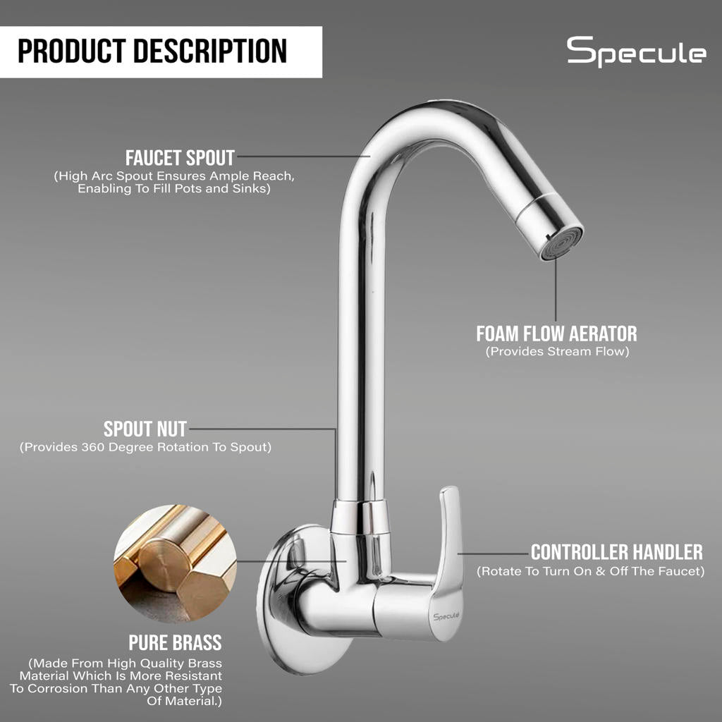 Topaz Sink cock Round Swivel Spout Brass (12 inches)- by Specule