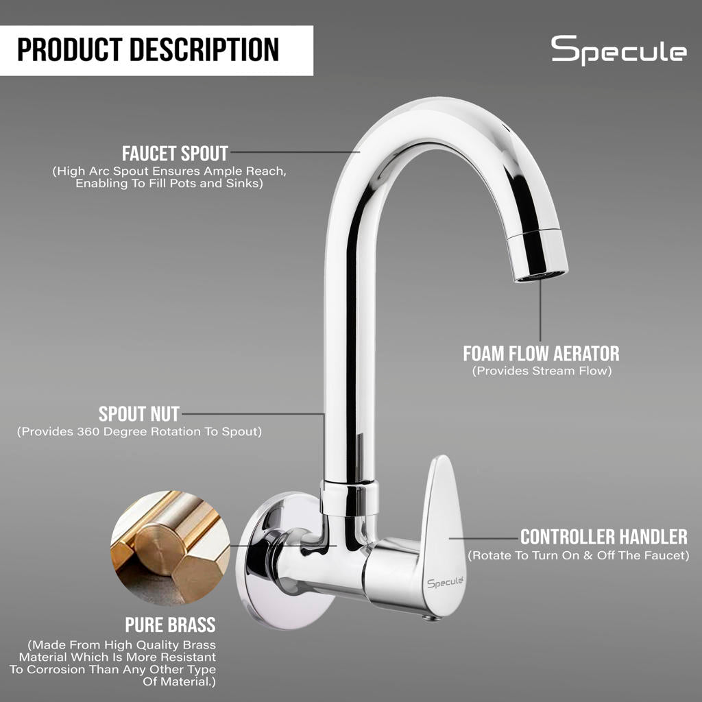 Spectra Sink cock Round Swivel Spout Brass (12 inches)- by Specule