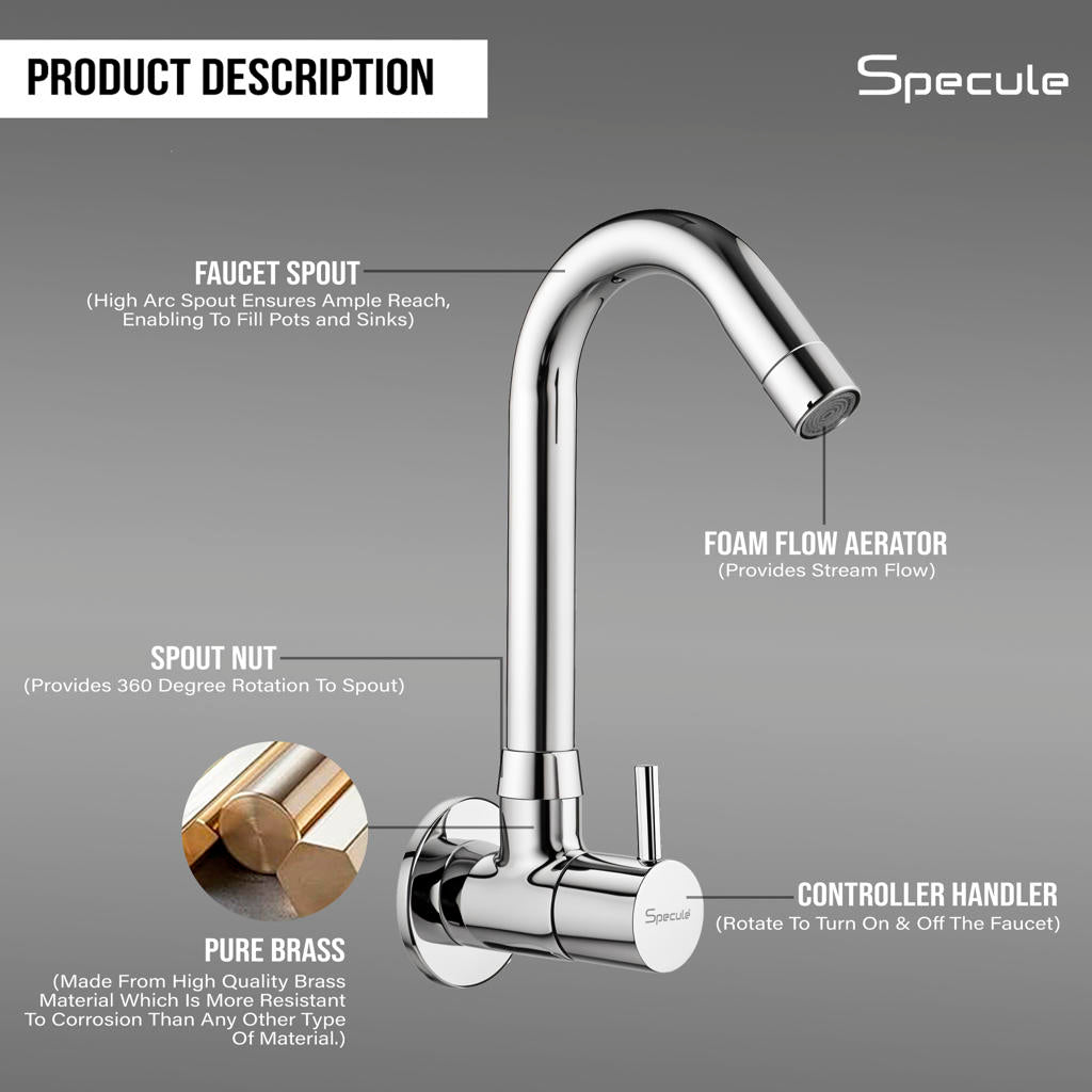 Flora 3/4 Inches Cartridge Sink cock Round Swivel Spout Brass (12 inches)- by Specule