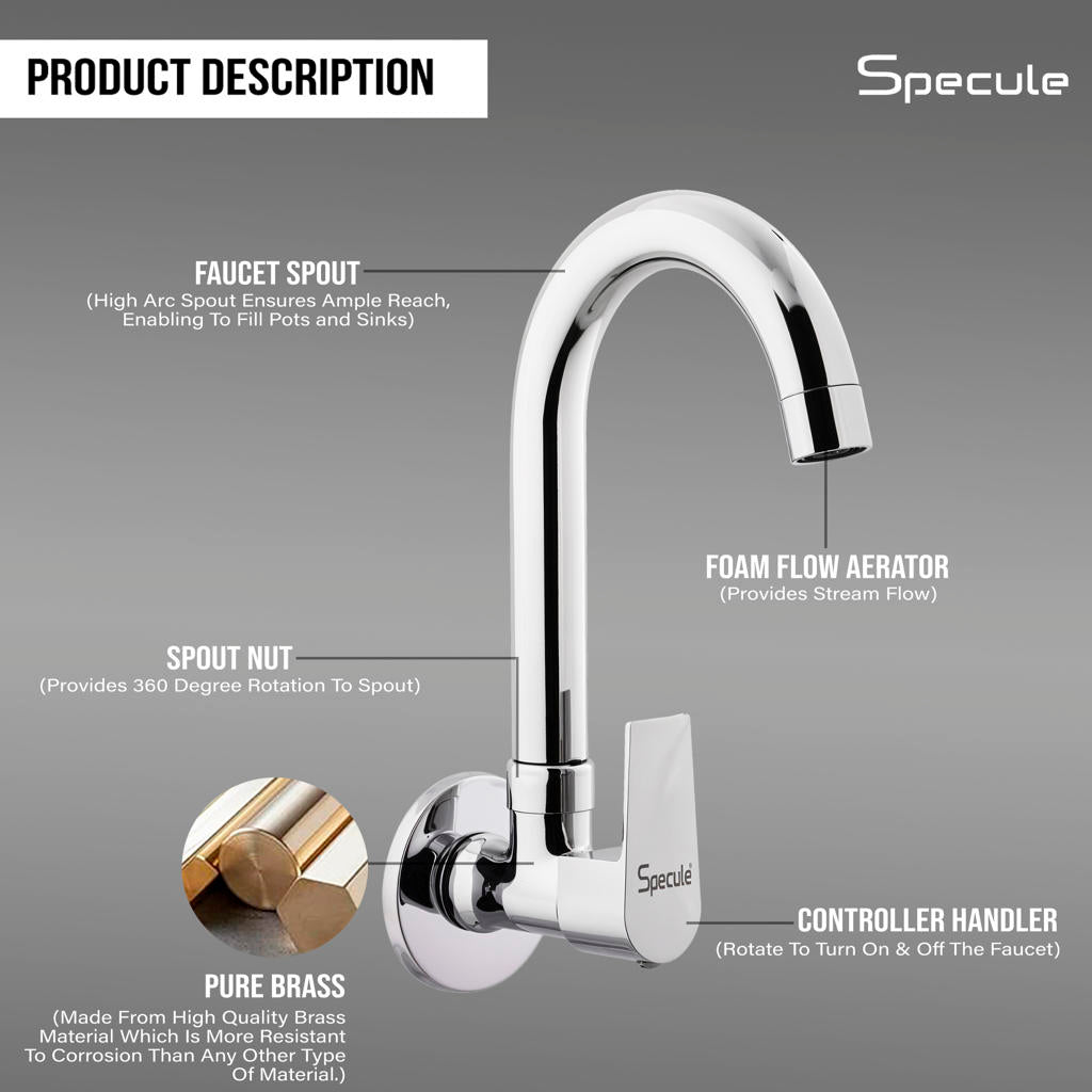 Nyra Sink cock Round Swivel Spout Brass (12 inches)- by Specule