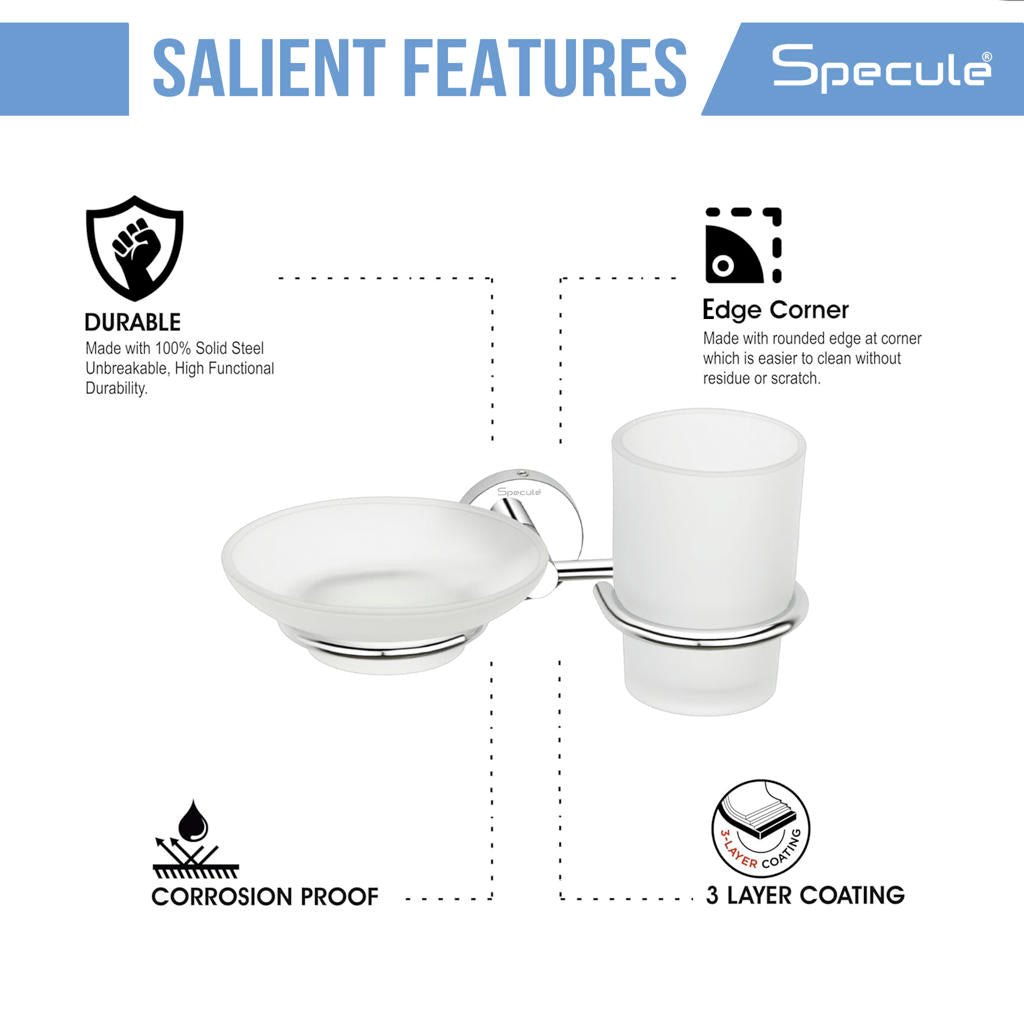 Aqua Stainless Steel Soap Dish With Tumbler Holder (Chrome) – by Specule