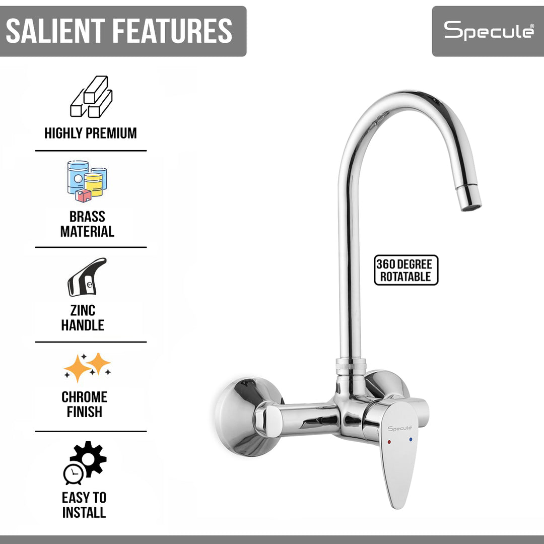 Spectra Single Lever Wall - Mount Kitchen Sink Mixer Tap with Swivel Spout (18 Inches) - by Specule