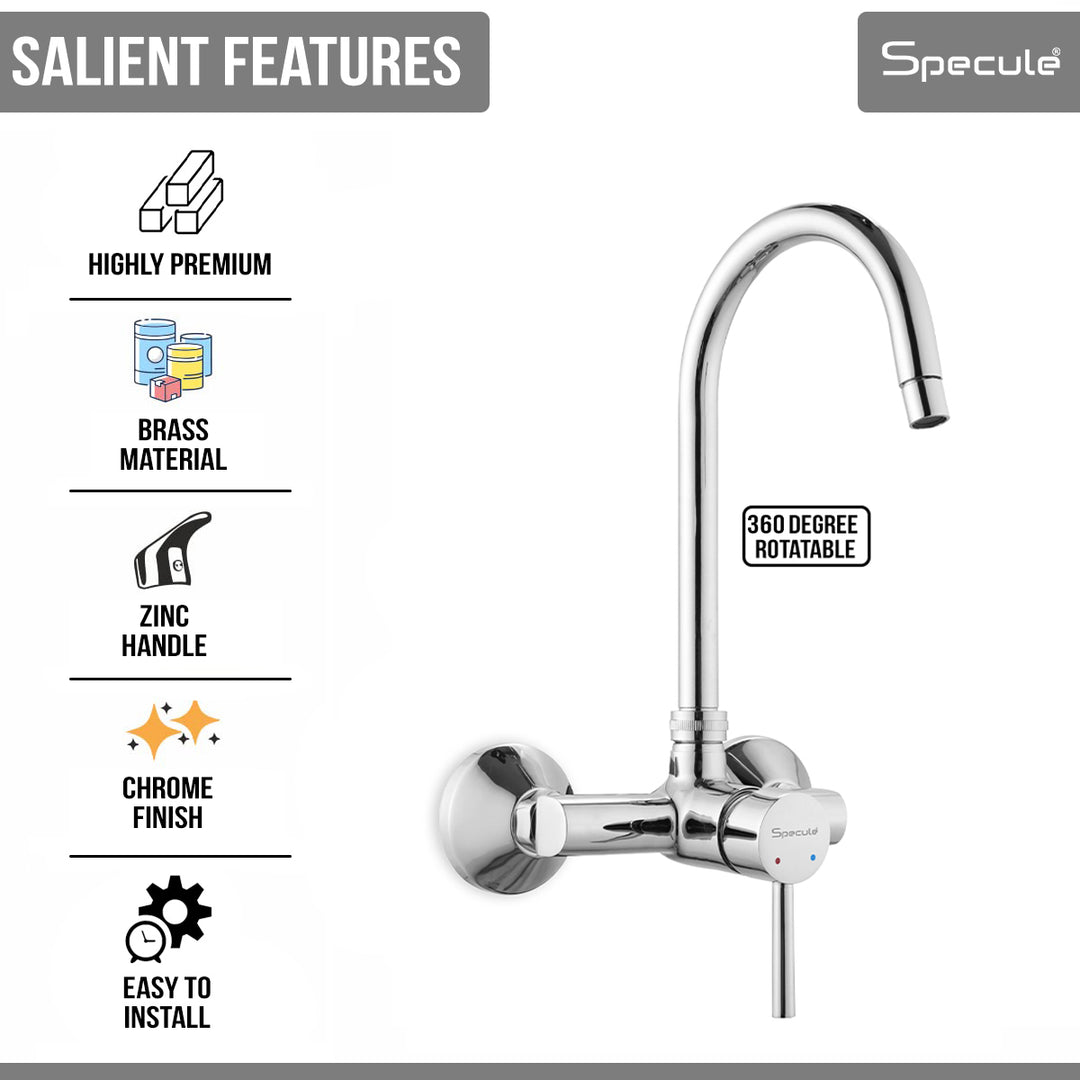 Flora Single Lever Wall Mount Kitchen Sink Mixer Tap with Swivel Spout (18 Inches) - by Specule