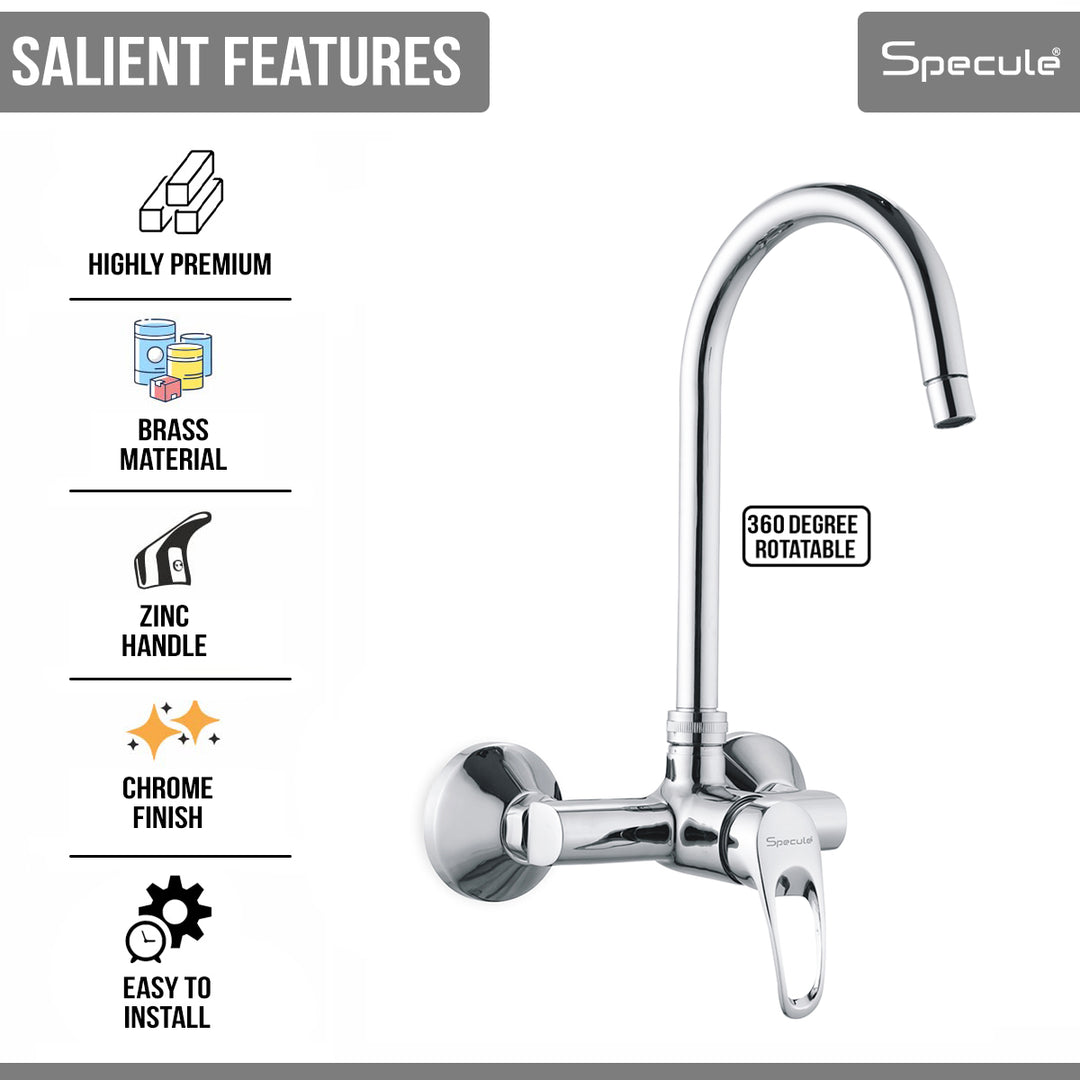 Opel Single Lever Wall Mount Kitchen Sink Mixer Tap with Swivel Spout (18 Inches) - by Specule