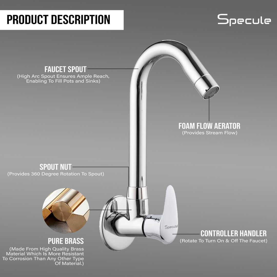 Softy Sink cock Round Swivel Spout Brass (12 inches)- by Specule