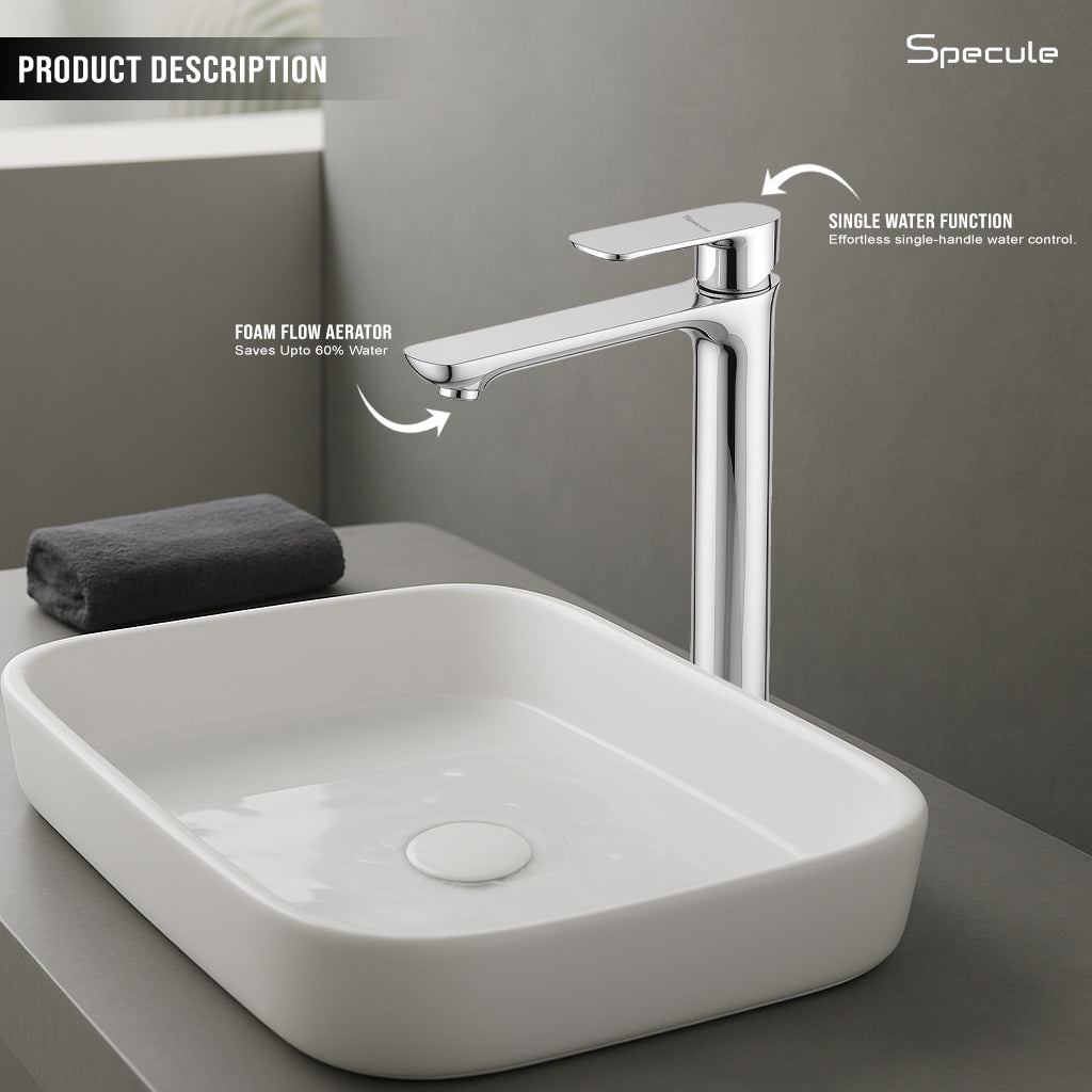 Nyra Tall Body Wash Basin 12 Inches Pillar Tap (Chrome) – by Specule
