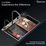 Handmade Waterfall Kitchen Sink With Pull-down Faucet Set (24 x 18 x 10 Inches) - by Specule