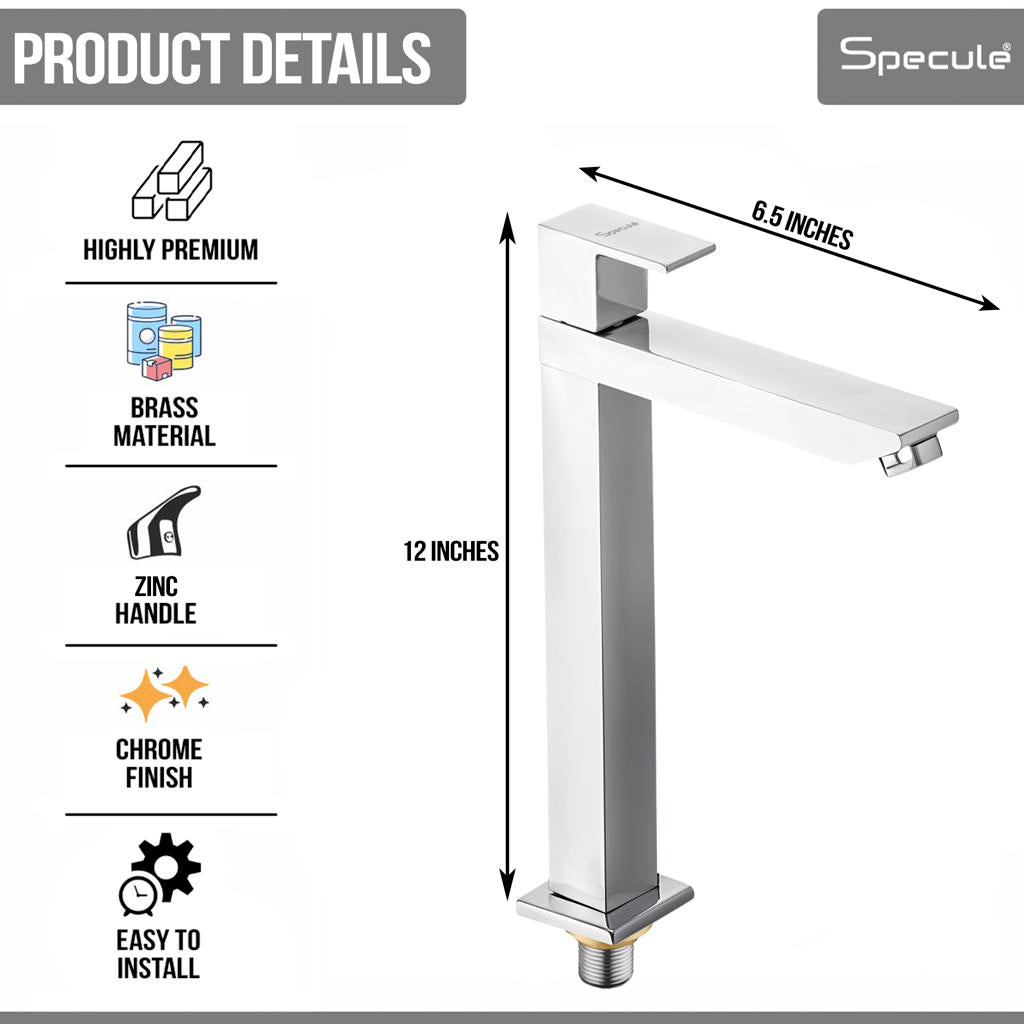 Cubix Tall Body Brass Wash Basin 12 Inches Pillar Tap – by Specule