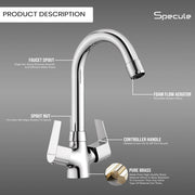 Nyra Center Hole Wash Basin Mixer Tap with Swivel Spout - by Specule