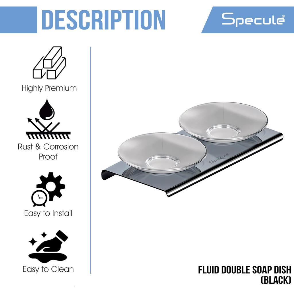 Stellar Stainless Steel and Frosted Glass Double Soap Dish (Black)