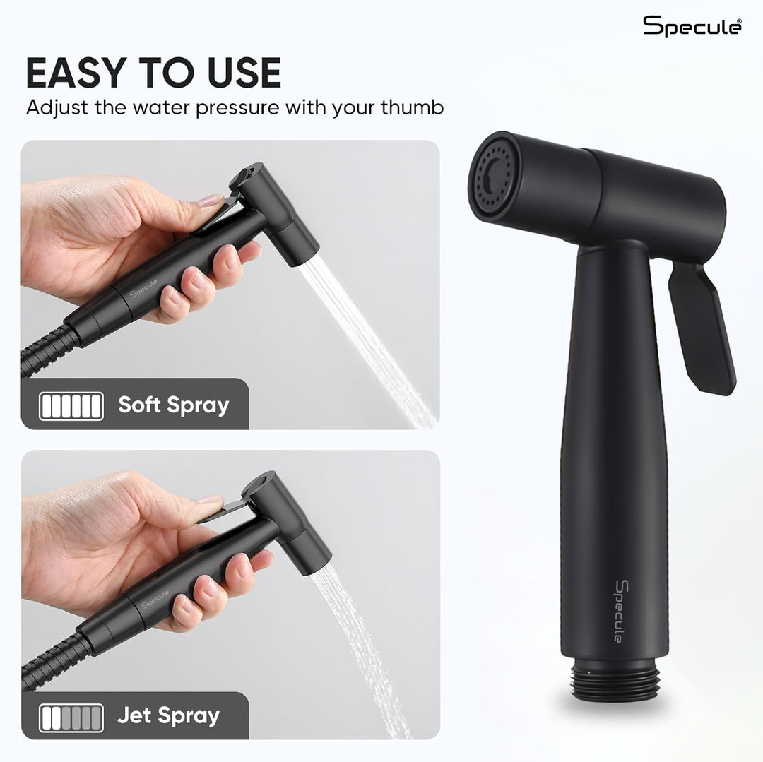 Zento Black Matt Health Faucet with Dual Flow and 2 Meter Spiral 304-Grade SS Hose & Hook (Copy)