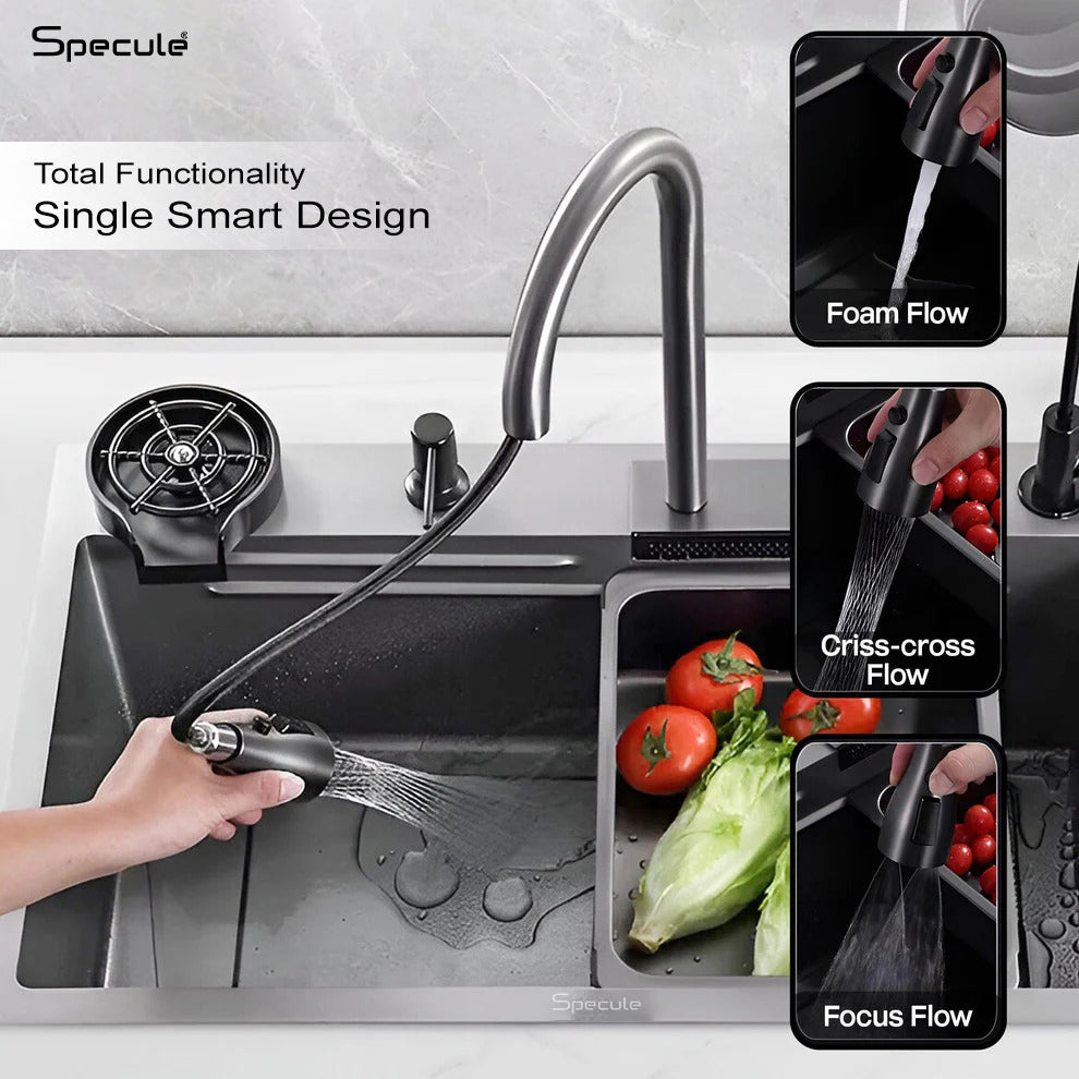 Handmade Waterfall Kitchen Sink With Pull-down Faucet Set (30 x 18 x 10 Inches) - by Specule