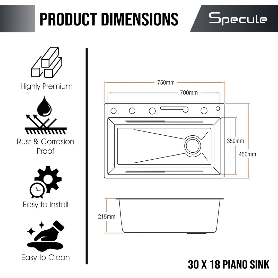 Handmade Piano Smart Kitchen Sink With Pull-down Faucet Set (30 x 18 x 10 Inches) - by Specule