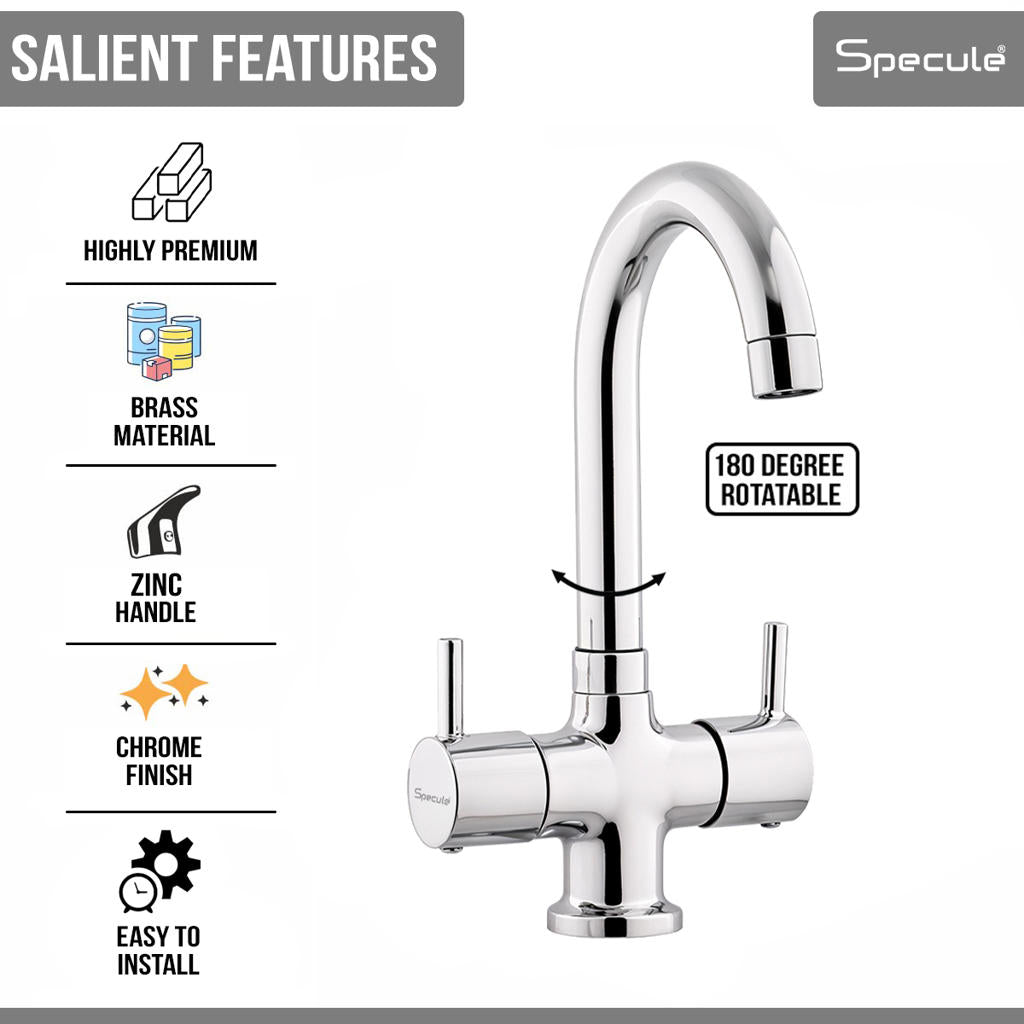 Flora 3/4 Inches Cartridge Center Hole Wash Basin Mixer Tap with Swivel Spout -by Specule