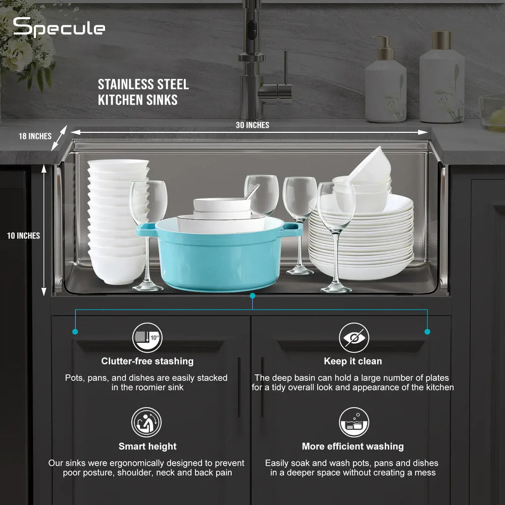 Handmade Waterfall Silver Kitchen Sink With Pull-down Faucet Set (30 x 18 x 10 Inches) - by Specule