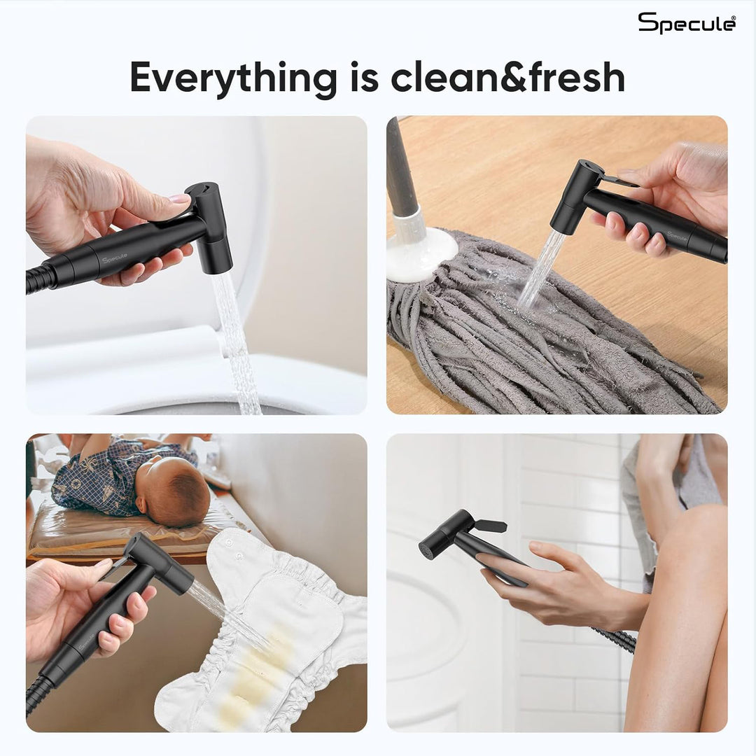 Zento Black Matt Health Faucet with Dual Flow and 2 Meter Spiral 304-Grade SS Hose & Hook (Copy)