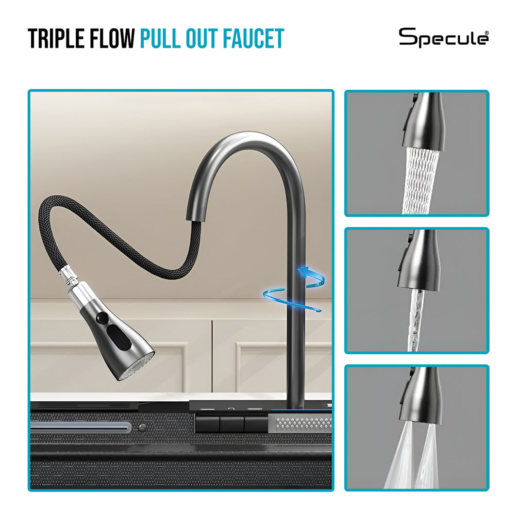 Triple flow pull out faucet