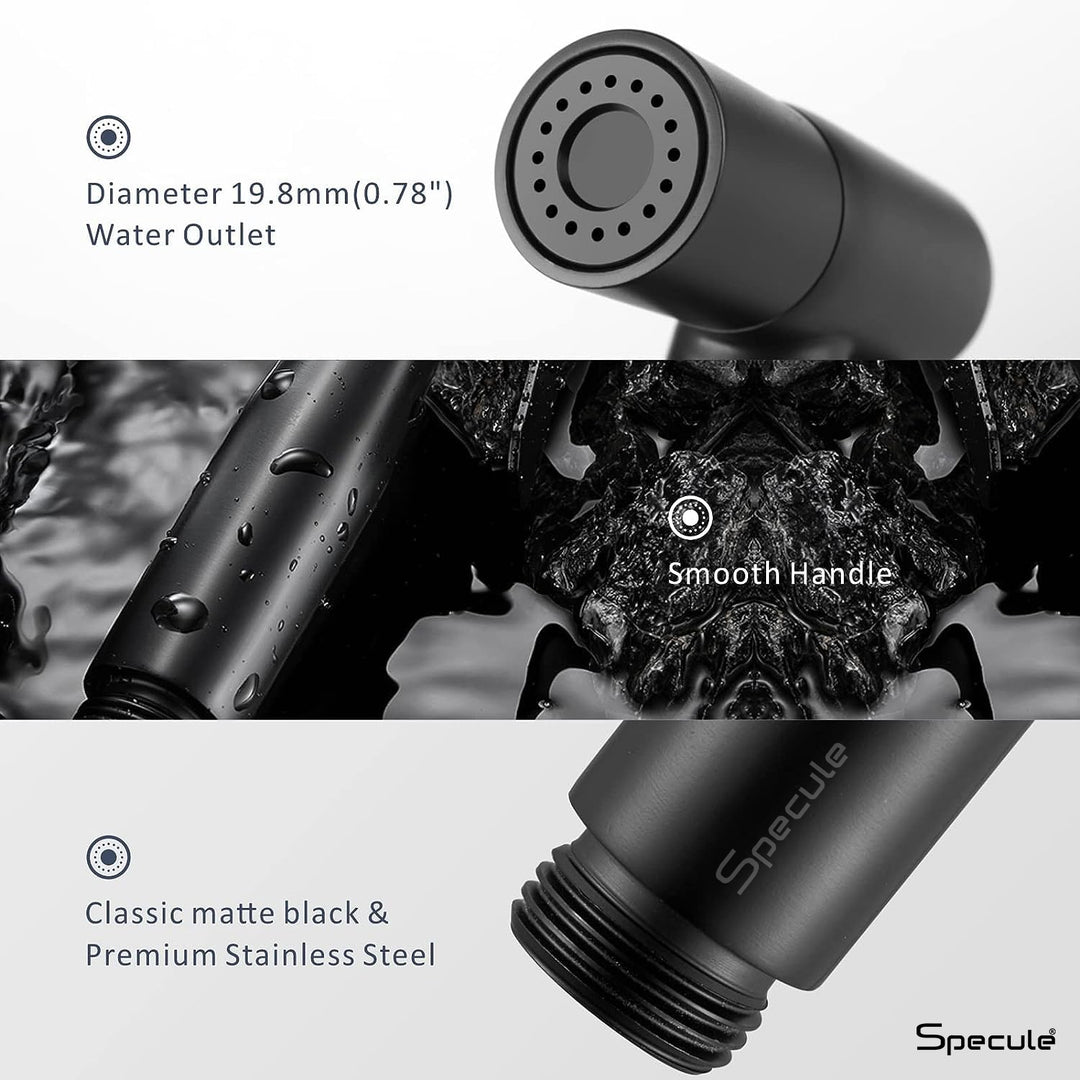 Zento Black Matt Health Faucet with Dual Flow and 2 Meter Spiral 304-Grade SS Hose & Hook (Copy)