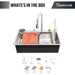 Load image into Gallery viewer, Handmade Waterfall Silver Kitchen Sink With Pull-down Faucet Set (30 x 18 x 10 Inches) - by Specule
