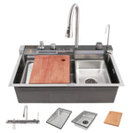 Load image into Gallery viewer, Handmade Silver Piano Smart Kitchen Sink With Pull-down Faucet Set (30 x 18 x 10 Inches) - by Specule