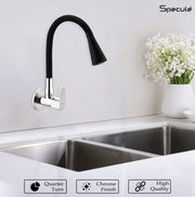 Cube Wall-mount Kitchen Sink Tap with Black Flexible Silicone Spout (Dual Flow) - by Specule