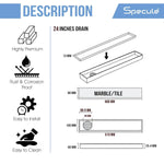 Load image into Gallery viewer, Tile Insert Shower Drain Channel (24 x 3 Inches) with Cockroach Trap (304 Grade) - by Specule