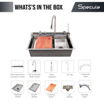 Load image into Gallery viewer, Handmade Silver Piano Smart Kitchen Sink With Pull-down Faucet Set (30 x 18 x 10 Inches) - by Specule