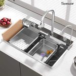 Load image into Gallery viewer, Handmade Silver Piano Smart Kitchen Sink With Pull-down Faucet Set (30 x 18 x 10 Inches) - by Specule
