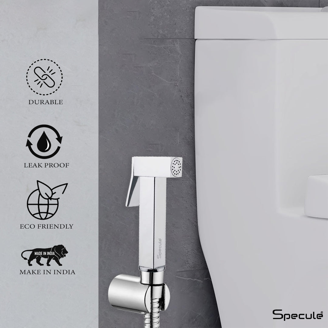 Recta Chrome Health Faucet with Dual Flow and 1 Meter 304-Grade SS Hose & Hook