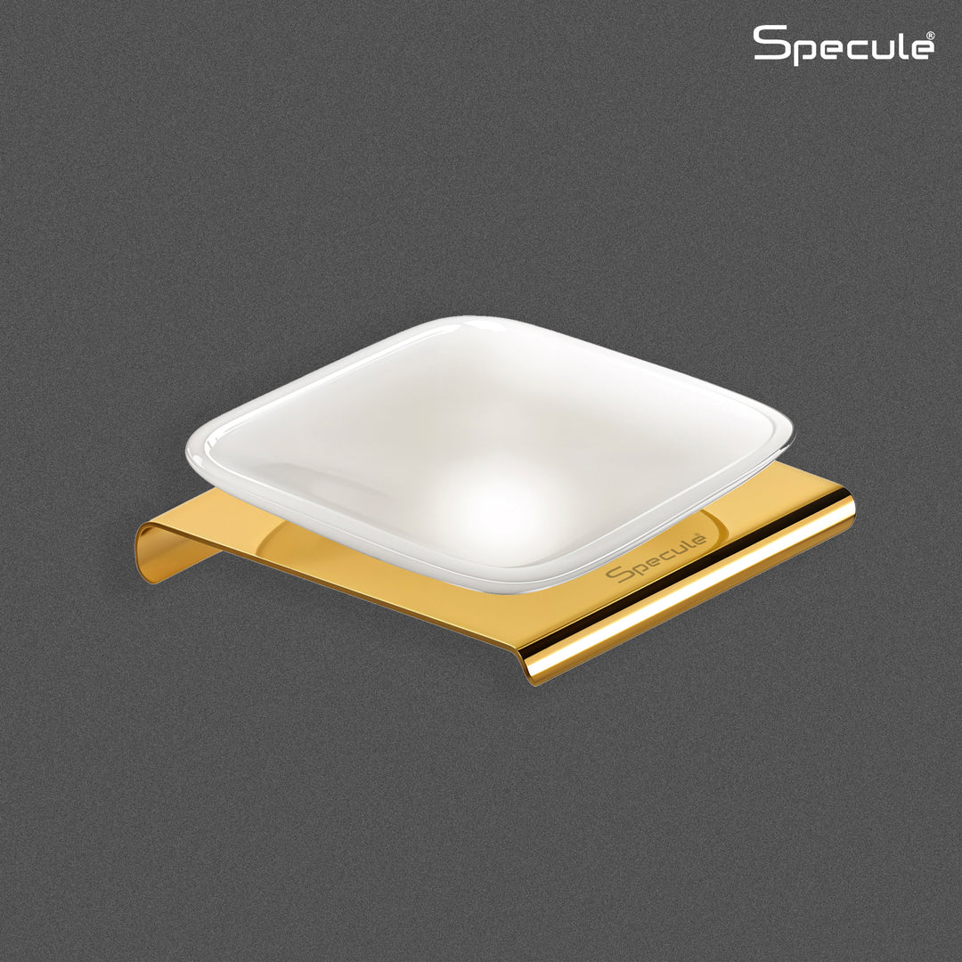 Stellar Stainless Steel and frosted Glass Soap Dish (Gold) - by Specule